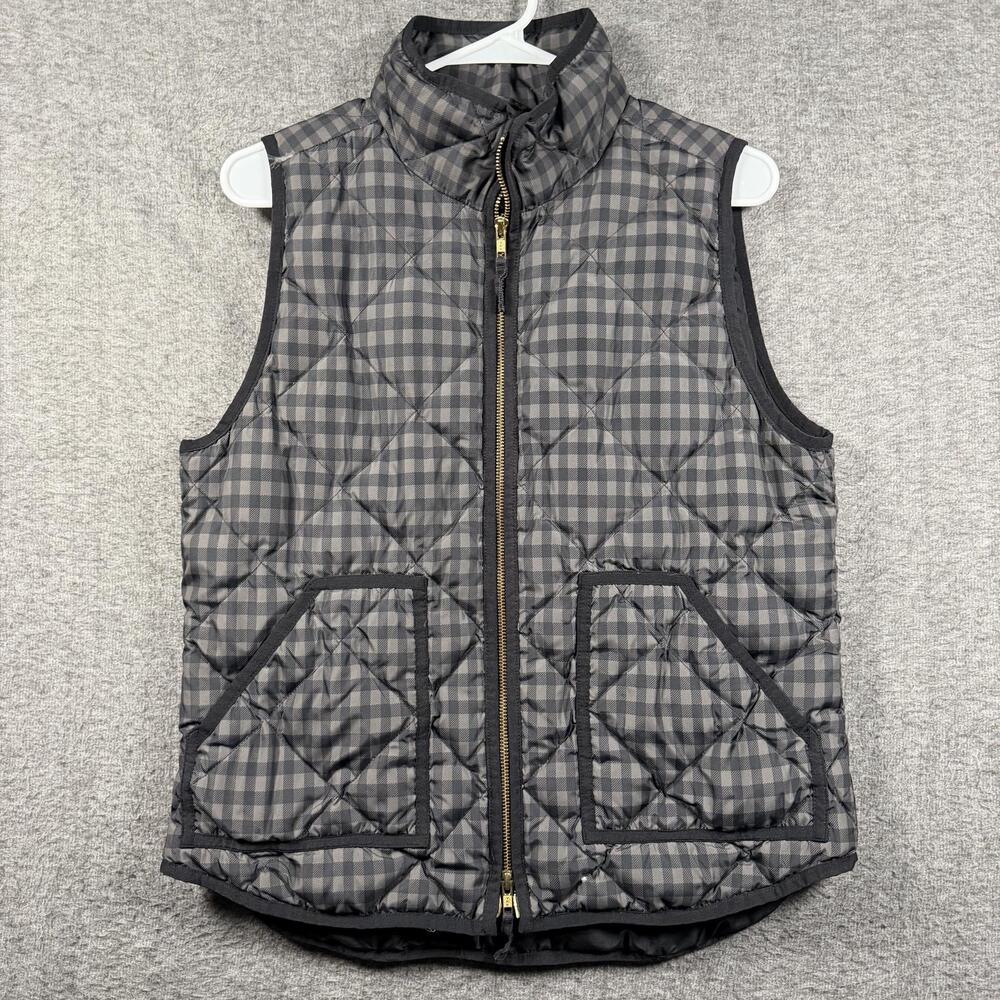 J.Crew Excursion Down Puffer Vest Womens M Gray Black Gingham Quilted Outdoors